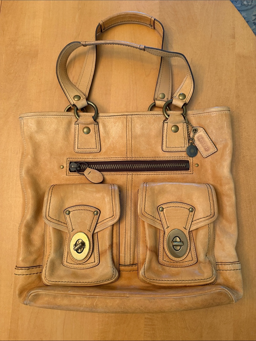 Coach Tan Leather Double-Pocket Tote